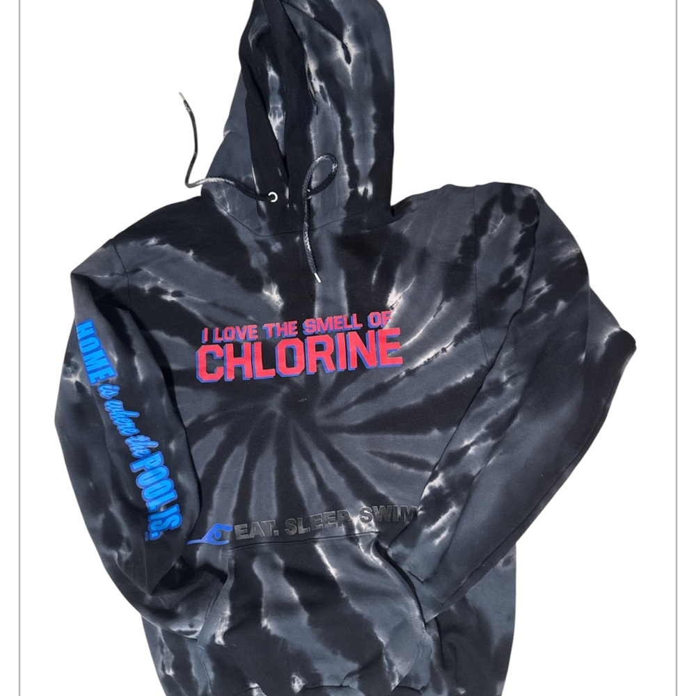 PORT & COMPANY Black multi Tie-Dye Hoodie with colored Text size small unisex